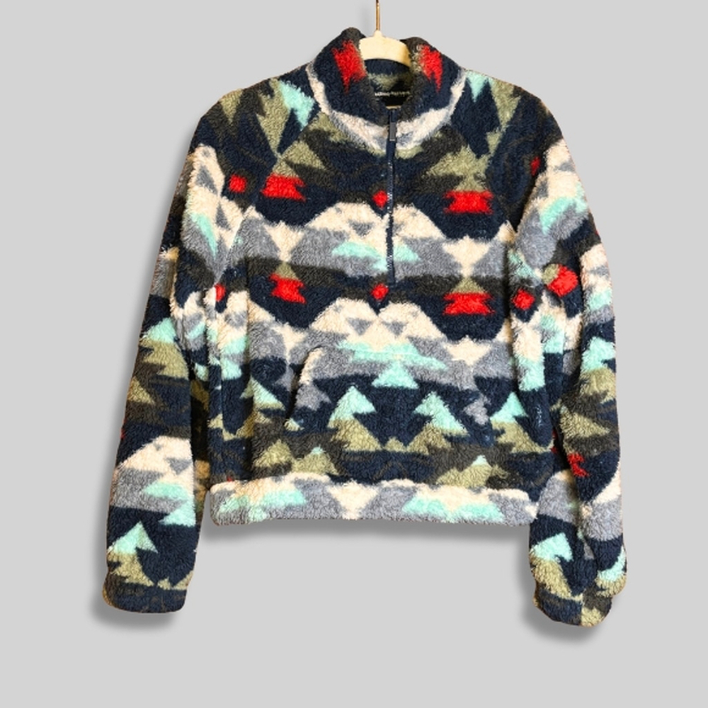 Aéropostale Aero Pullover Sweater Aztec Mock-Neck Sherpa Fleece Multicolor Smal